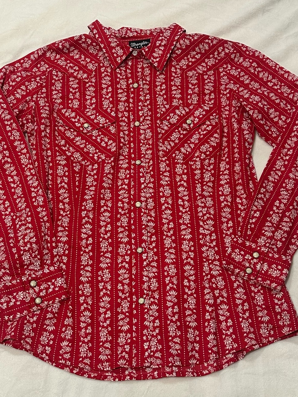 Wrangler Women’s Red Floral Stripe Button-Down Shirt